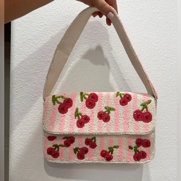 NEW Cherry Print Beaded Handbag - Picture 2 of 16